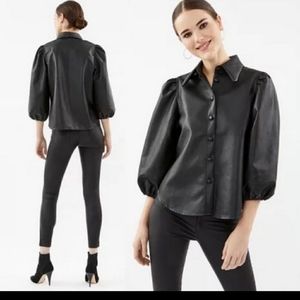 Zara Vegan Leather Puff Sleeve Shirt
